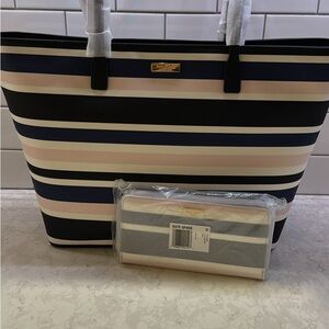 NWT Kare Spade Striped Tote Bag - Blue,Pink, White. With matching wallet.